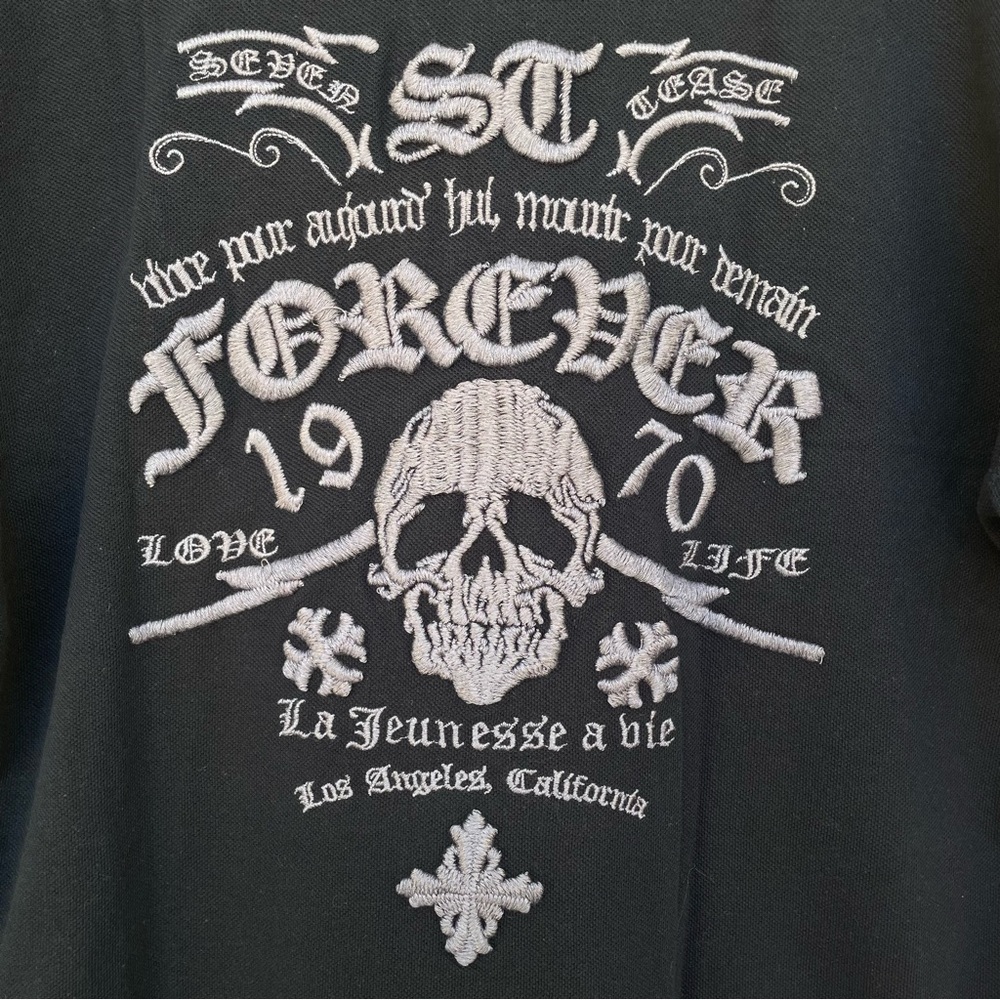 Street Saint Black/Grey Embroidered Polo XL